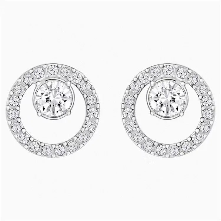 Simple Fashion Exquisite Zircon Round Stud Earrings Elegant Wedding Stud Earrings Charm Women's Party Jewelry Anniversary Gift