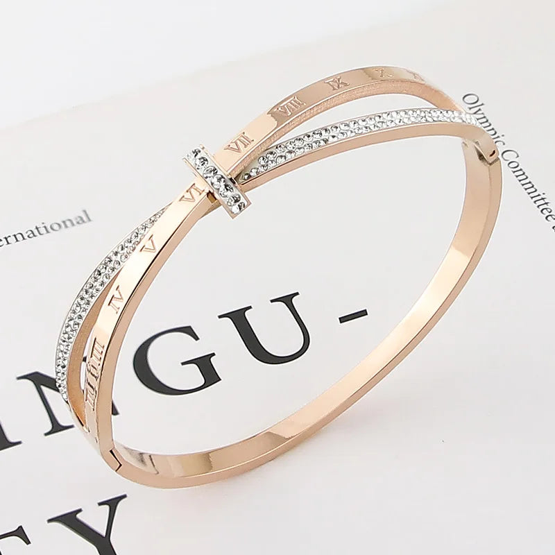 New Stainless Steel Jewelry Crystal Bracelets Cross Roman Numerals Bangle For Women's Who Love Gifts Wholesale