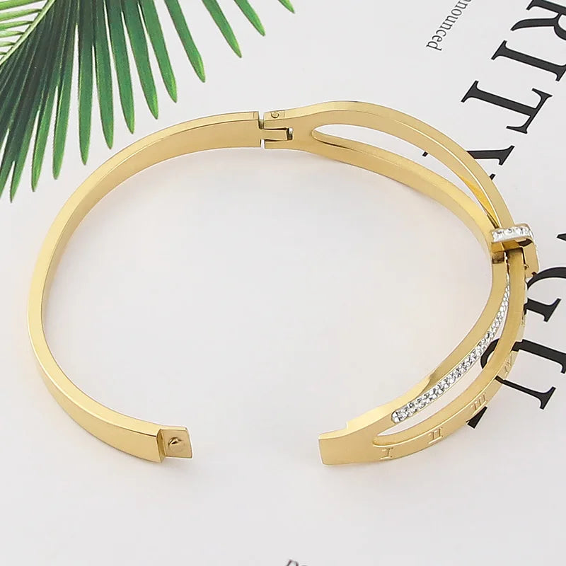 New Stainless Steel Jewelry Crystal Bracelets Cross Roman Numerals Bangle For Women's Who Love Gifts Wholesale