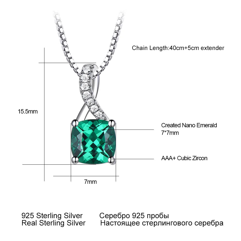 UMCHO Created Emerald Gemstone Pendants For Women Solid Genuine 925 Sterling Silver Solitaire Pendant Necklace Brand Jewelry New