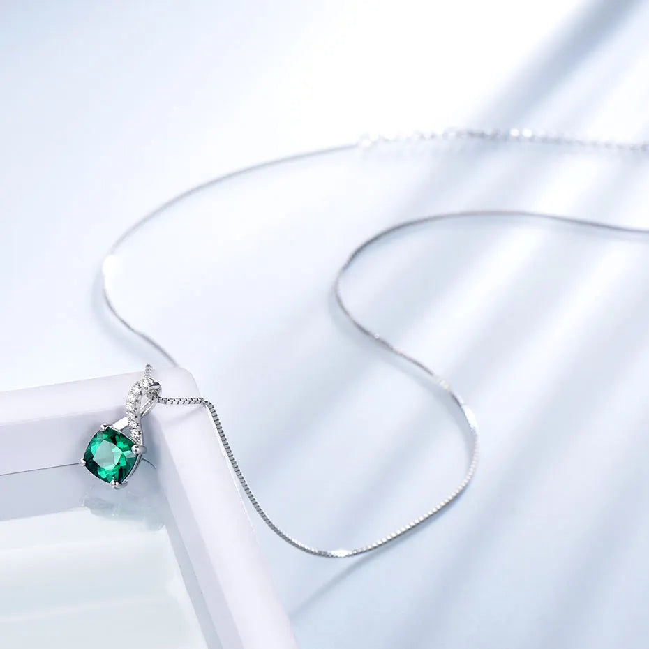UMCHO Created Emerald Gemstone Pendants For Women Solid Genuine 925 Sterling Silver Solitaire Pendant Necklace Brand Jewelry New