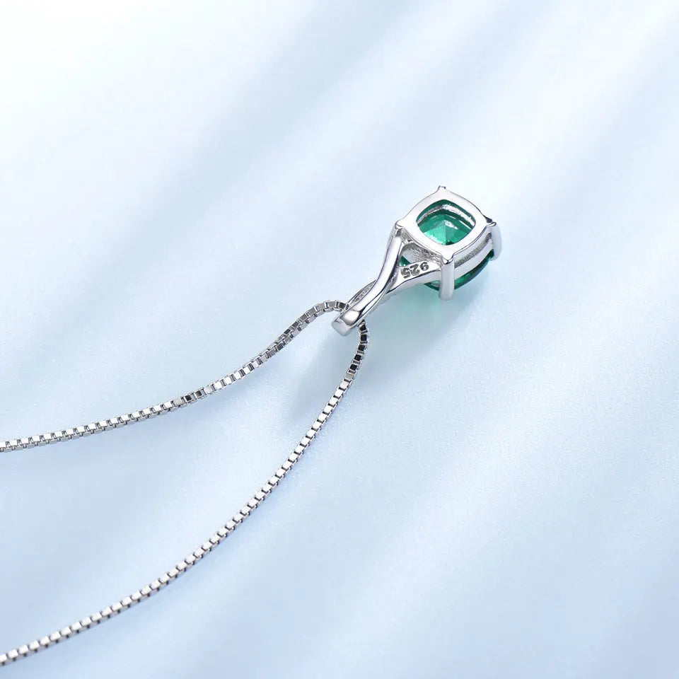 UMCHO Created Emerald Gemstone Pendants For Women Solid Genuine 925 Sterling Silver Solitaire Pendant Necklace Brand Jewelry New