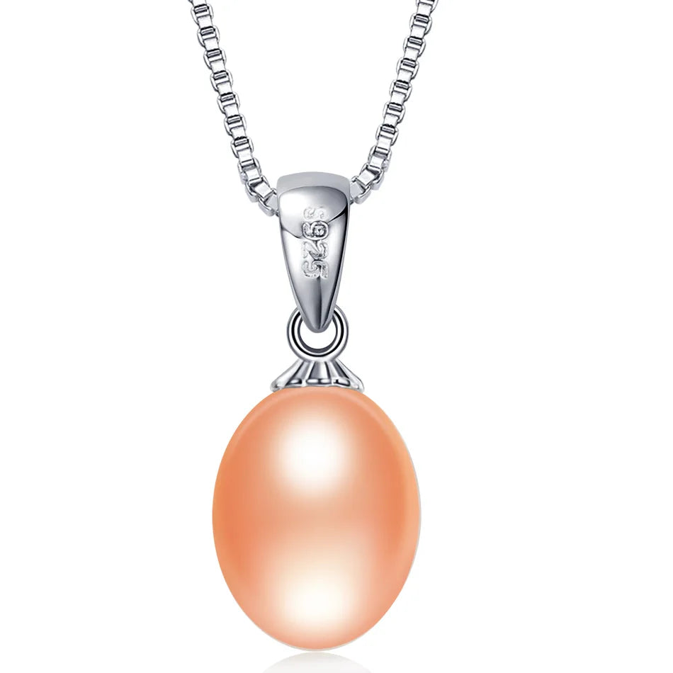 925 sterling silver necklace pendant for women genuine 100% Natural freshwater pearl jewelry 8-9mm wholesale price 4 colors gift