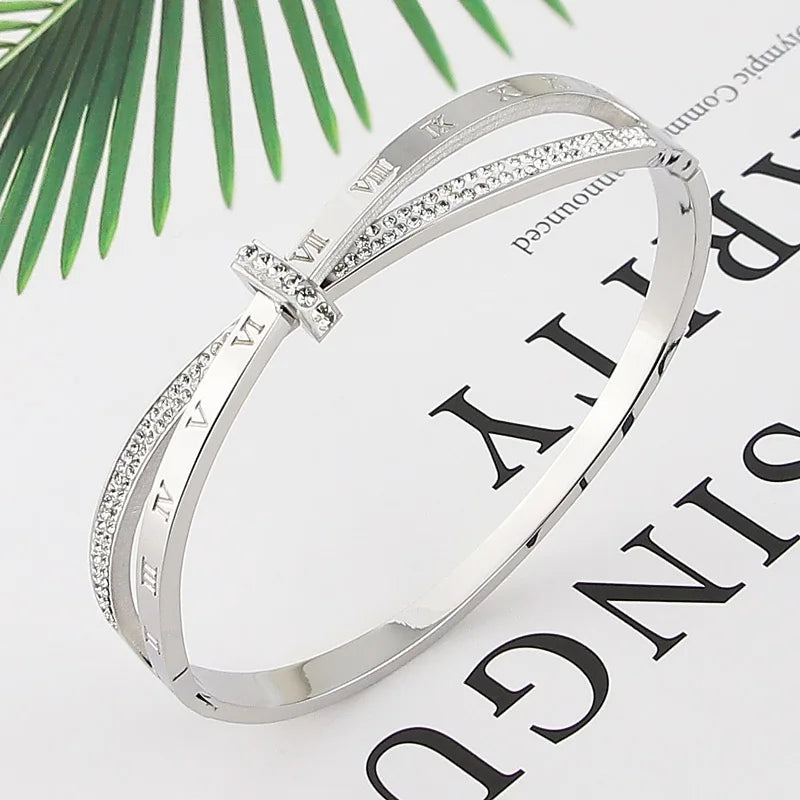 New Stainless Steel Jewelry Crystal Bracelets Cross Roman Numerals Bangle For Women's Who Love Gifts Wholesale