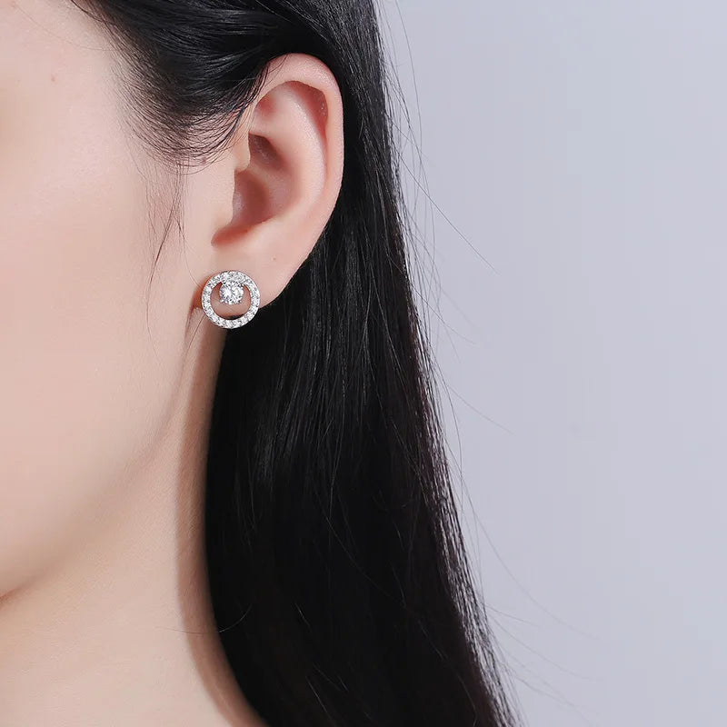 Simple Fashion Exquisite Zircon Round Stud Earrings Elegant Wedding Stud Earrings Charm Women's Party Jewelry Anniversary Gift