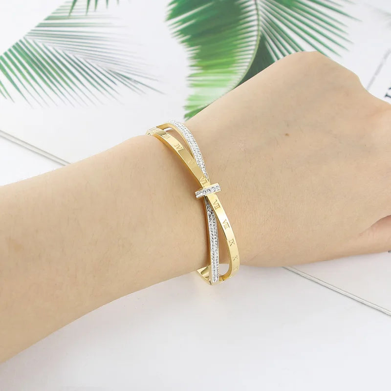 New Stainless Steel Jewelry Crystal Bracelets Cross Roman Numerals Bangle For Women's Who Love Gifts Wholesale