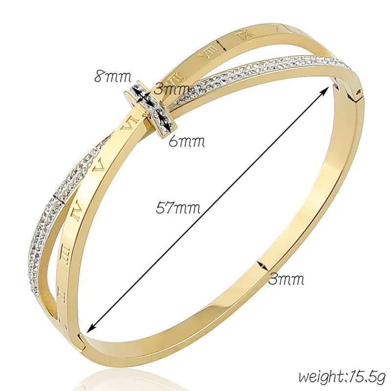 New Stainless Steel Jewelry Crystal Bracelets Cross Roman Numerals Bangle For Women's Who Love Gifts Wholesale