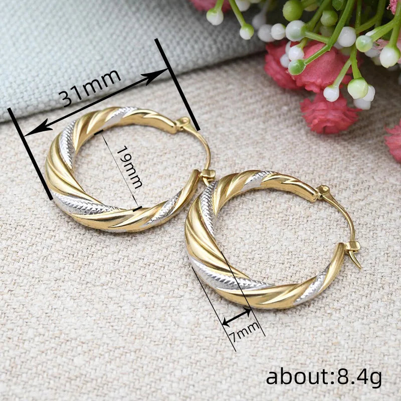 2025 New Double Color Circle Design Jewelry European and American Temperament Fried Dough Twists Exaggerated Personality Jewelry