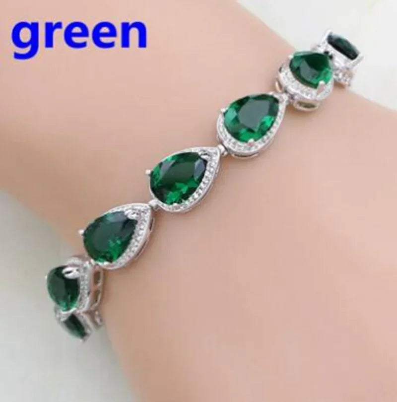 Shiny Teardrop Shape Zircon Crystal Tennis Bracelet for Women Fashion Elegant Banquet Party High Jewelry Girls Gift