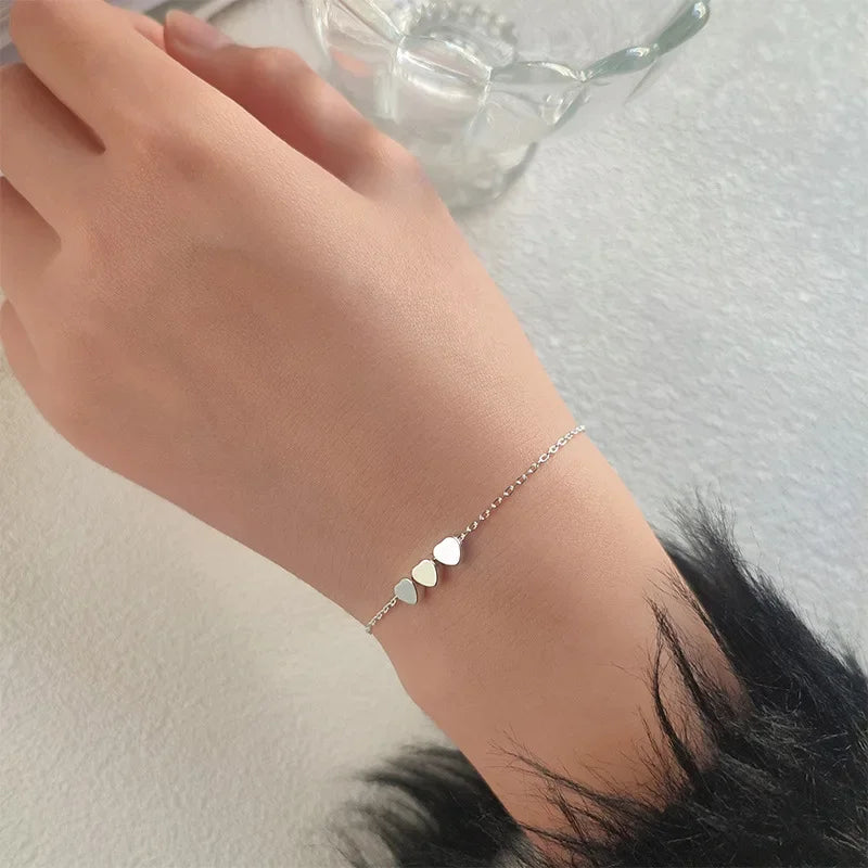 Authentic 925 Sterling Silver Korean Simple Love Heart Adjustable Women Charm Bracelet Luxury Silver Jewelry Korean Party Gift