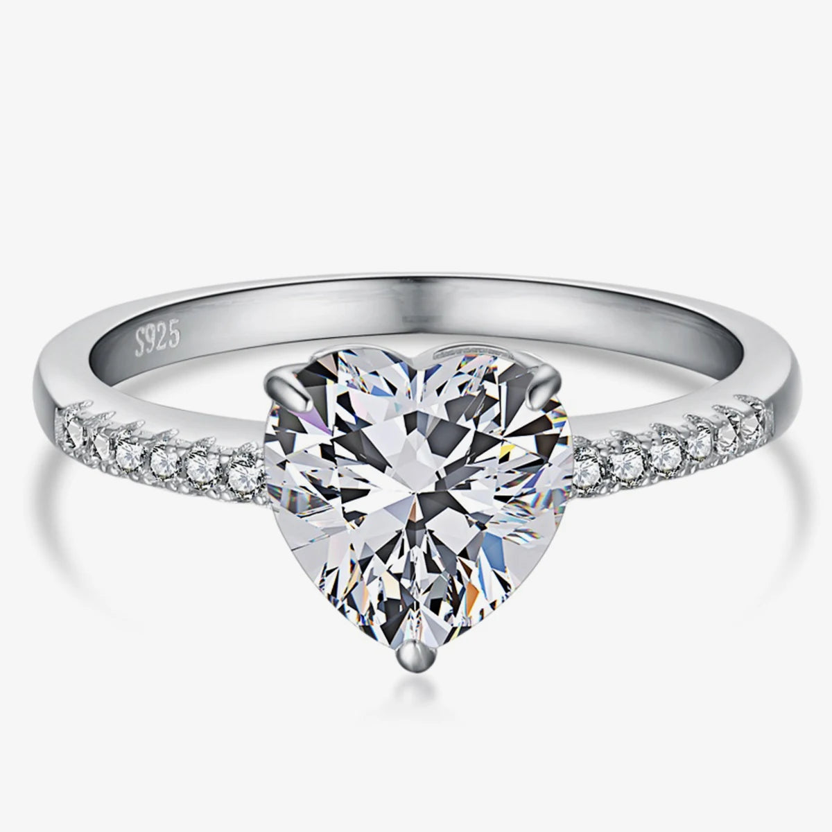 Genuine S925 Sterling Silver Rainbow Cubic Zirconia Ring for Women Hypoallergenic Jewelry Gift Christmas Birthday Anniversary