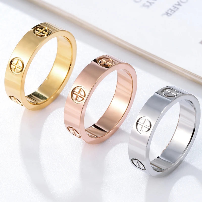 5mm Wide Screw Rings Stainless Steel Love Ring Luxury Brand Jewelry for Women Nail Shape High Quality Gold Color Ring