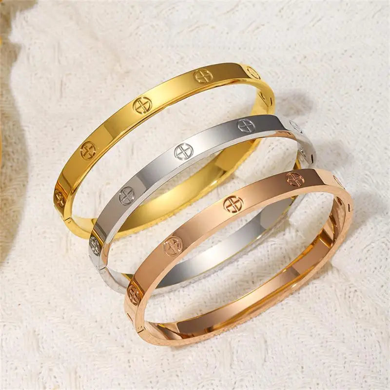 UILZ 316L Cross Design Bracelets Bangle Gold Color Waterproof Stainless Steel Luxury Brand Bangles For Women Gift Drop Shipping