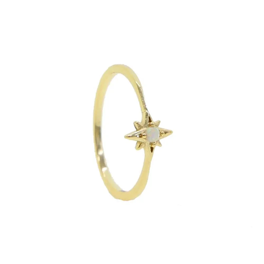 100% 925 Sterling Silver Gold Plated Vermeil Opal Star Starburst Ring Minimal Delicate Women Jewelry