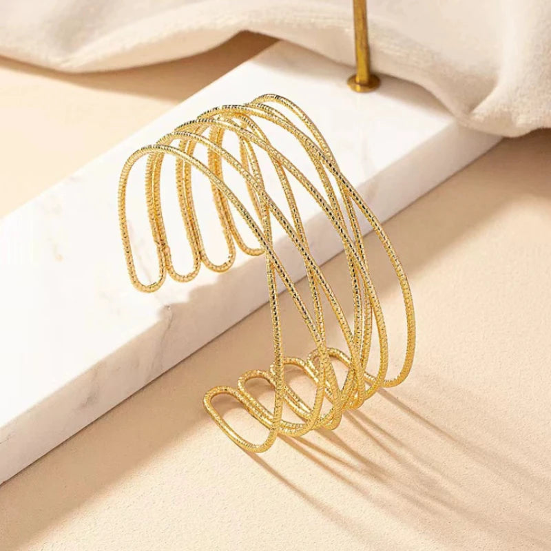 Personalized Winding Design Hollow Geometric Opening Bracelet, Women's Fashionable and Simple Daily Party Jewelry Gift