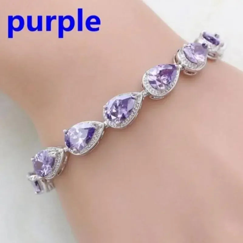 Shiny Teardrop Shape Zircon Crystal Tennis Bracelet for Women Fashion Elegant Banquet Party High Jewelry Girls Gift