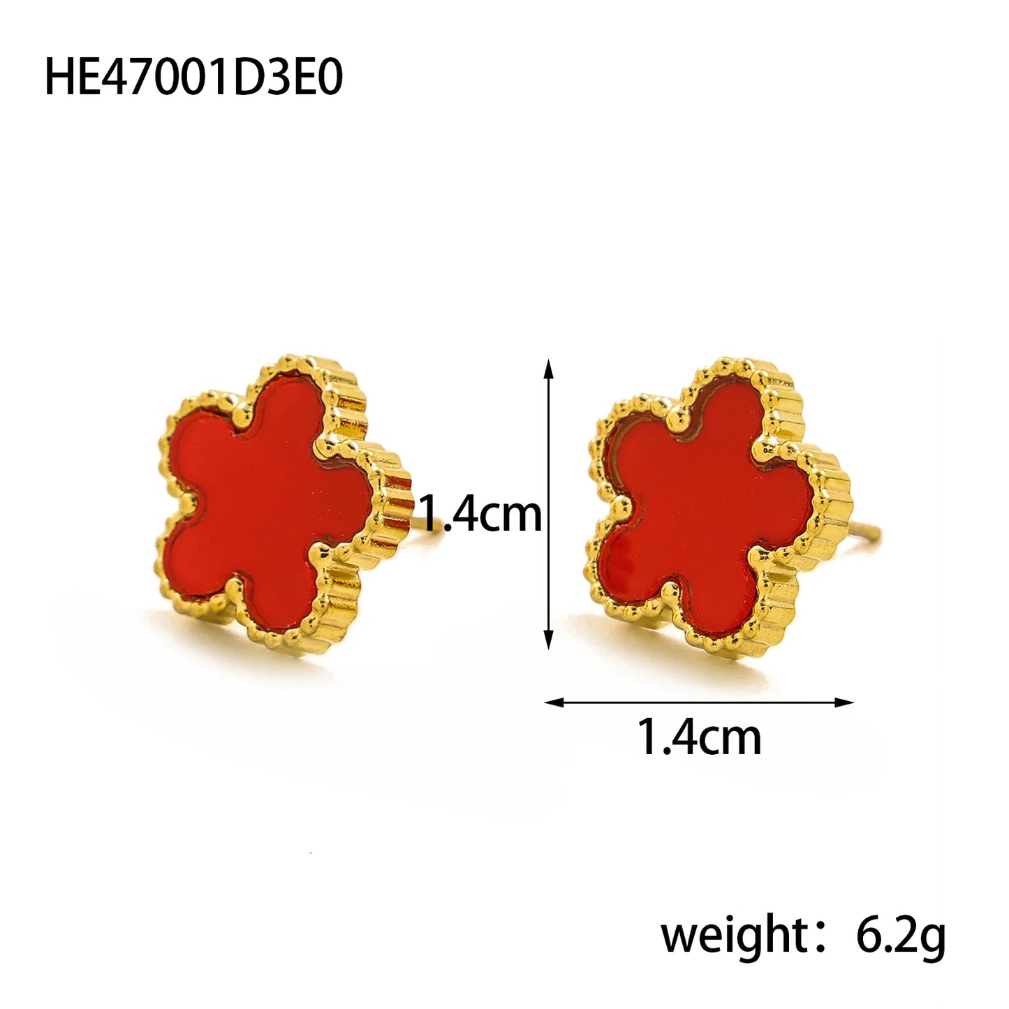 CARLIDANA New Adorable Botanical Small Earring for Ladies White Shell Insertion Oil Drip Blossom Clover 18K Gold Color Earrings