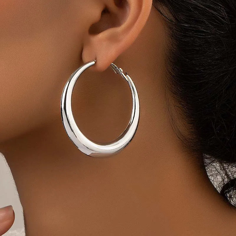 New Style 2024 Wholesale Smooth Exquisite Big Circle Hoop Earrings for Women Girl Wedding Party Large Stainless Steel Jewelry