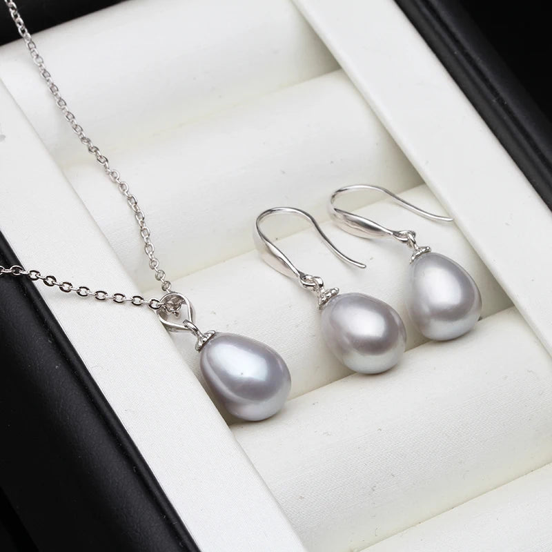 Bridal Natural Freshwater Set With Pearl Earrings And Necklace 925 Silver Jewelry Set Daughter Wife Mother Gift Whife Pink Black
