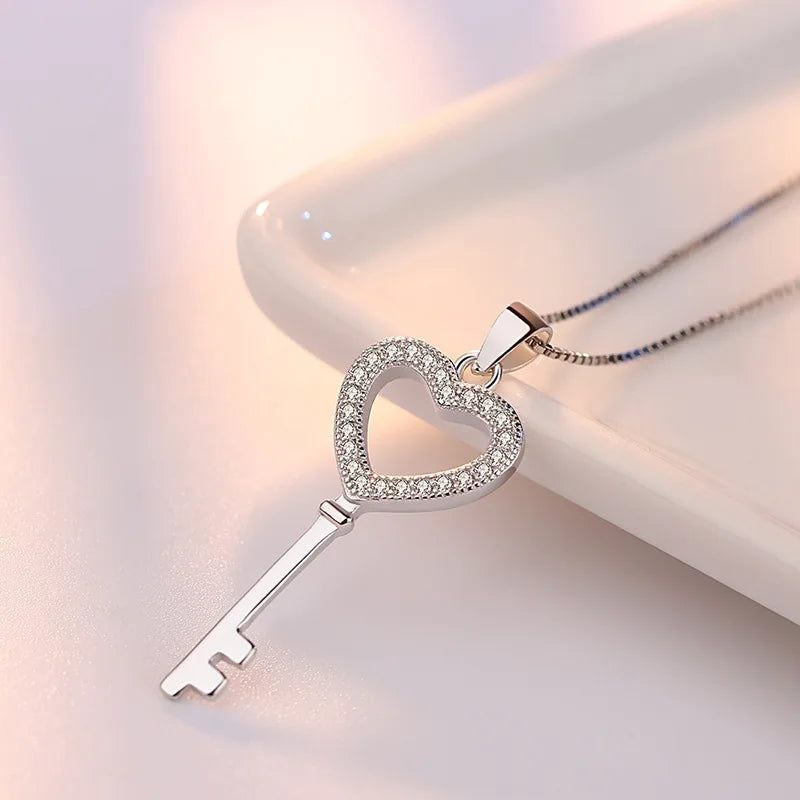 925 Sterling Silver Necklace for Women Simple Irregular Heart Moon Trendy Simple Geometric Handmade Chocker Fine Jewelry