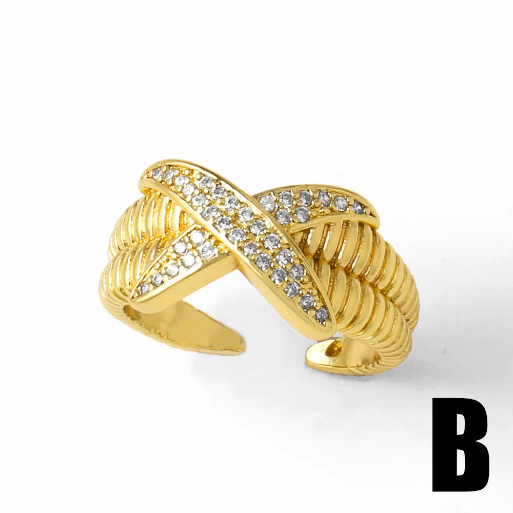 OCESRIO White Crystal Butterfly Statement Rings for Women Copper Gold Plated Crossover Open Ring Women Jewelry Gift righ74