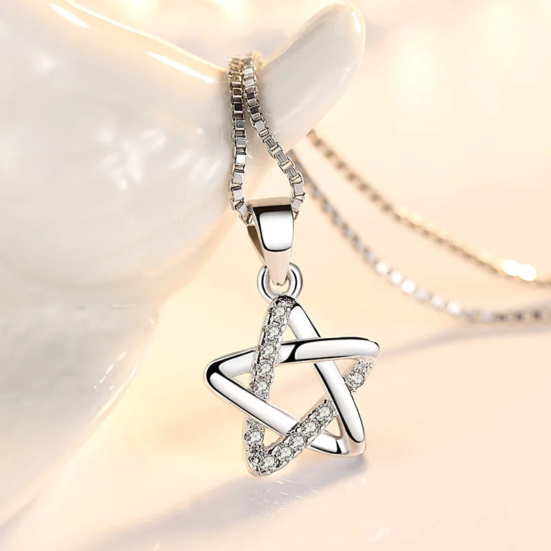925 Sterling Silver Necklace for Women Simple Irregular Heart Moon Trendy Simple Geometric Handmade Chocker Fine Jewelry