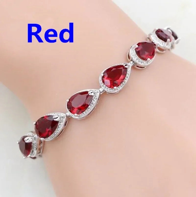 Shiny Teardrop Shape Zircon Crystal Tennis Bracelet for Women Fashion Elegant Banquet Party High Jewelry Girls Gift