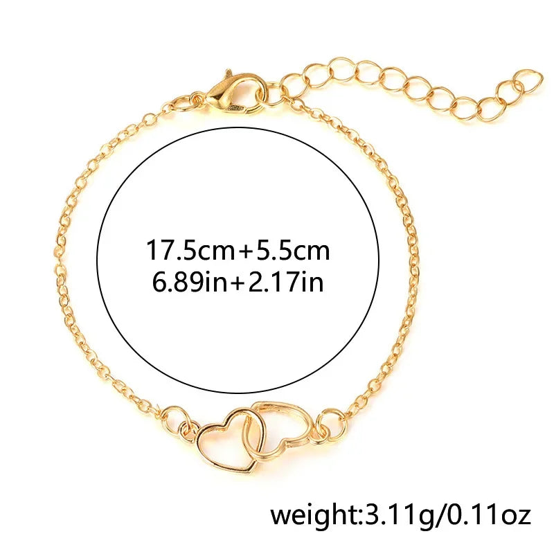Lightweight Hollow Heart Interlocking Bracelet Women's Minimalist Trendy Style Simple Design Heart Shaped Bracelet for Ladies