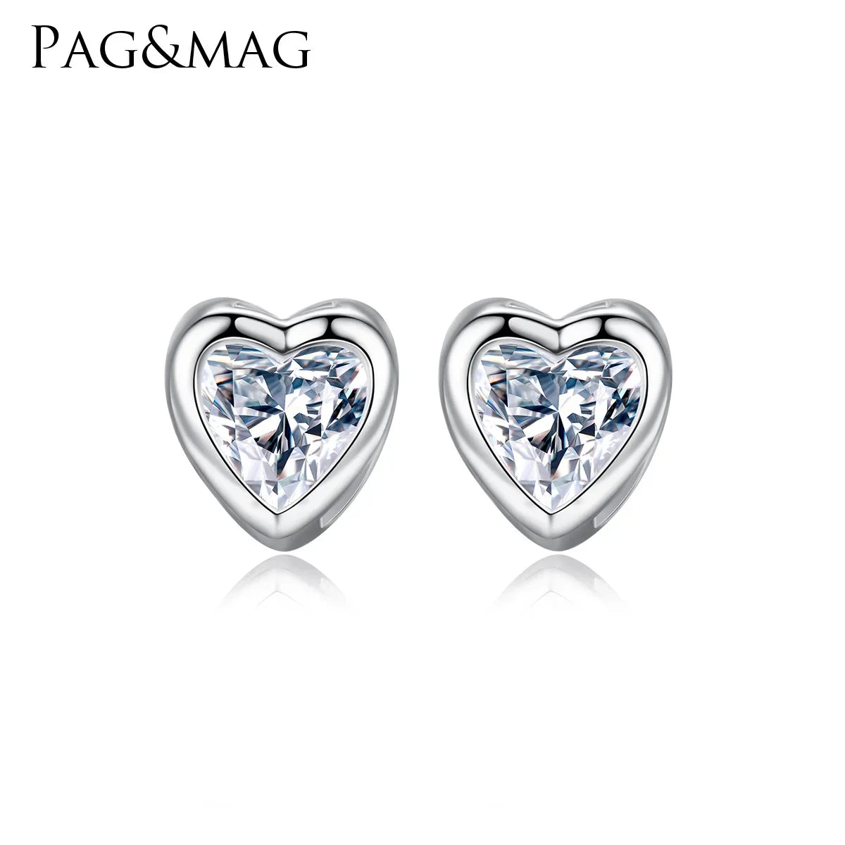 PAG&MAG S925 Silver Heart-Shaped Earrings with Zircon Stones Simple Elegant Korean Style Versatile Silver Needle Ear Studs