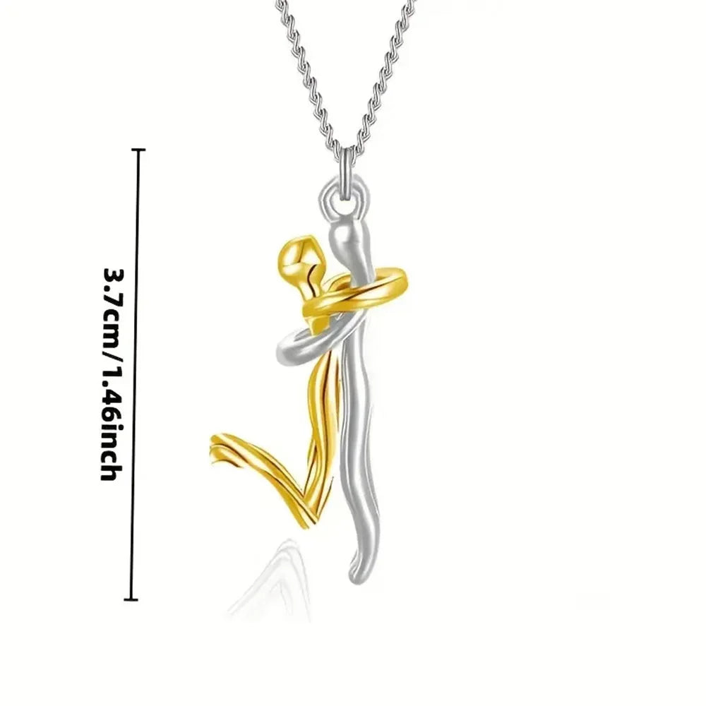 Chic Black Hug Pendant Necklace for Couples - Elegant Love Symbol, Perfect for Party & Daily Wear