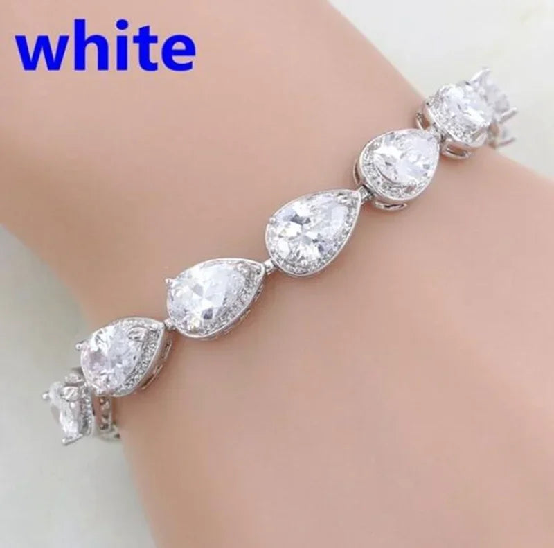 Shiny Teardrop Shape Zircon Crystal Tennis Bracelet for Women Fashion Elegant Banquet Party High Jewelry Girls Gift