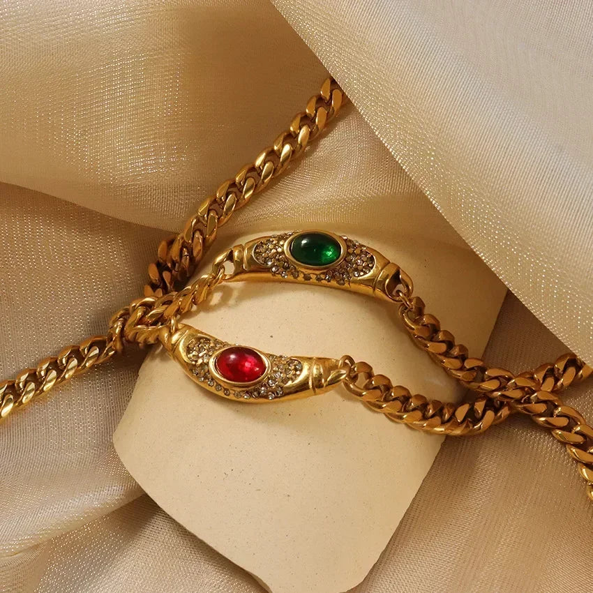 Medieval Colorful Gem Glass Chain Collares Choker Necklace Stainless steel