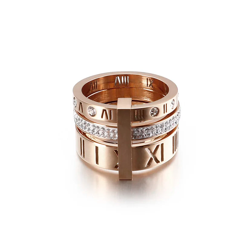 Shiny Zircon Roman Alphabet Three Layers Rings For Women Girl Muticolor Stainless Steel Women's Ring Party Wedding Jewelry Gifts