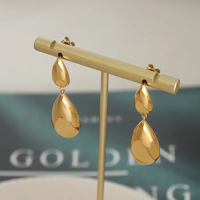 Fresh Style Waterdrop Pendant Titanium Steel Dangle Earrings for Girls Splicing Jewelry Ear Decorations