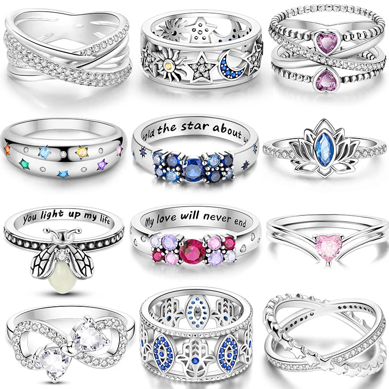 Original 925 Silver Ring For Woman Heart Star Sparkling Zircon Engagement Anniversary Fashion Jewelry
