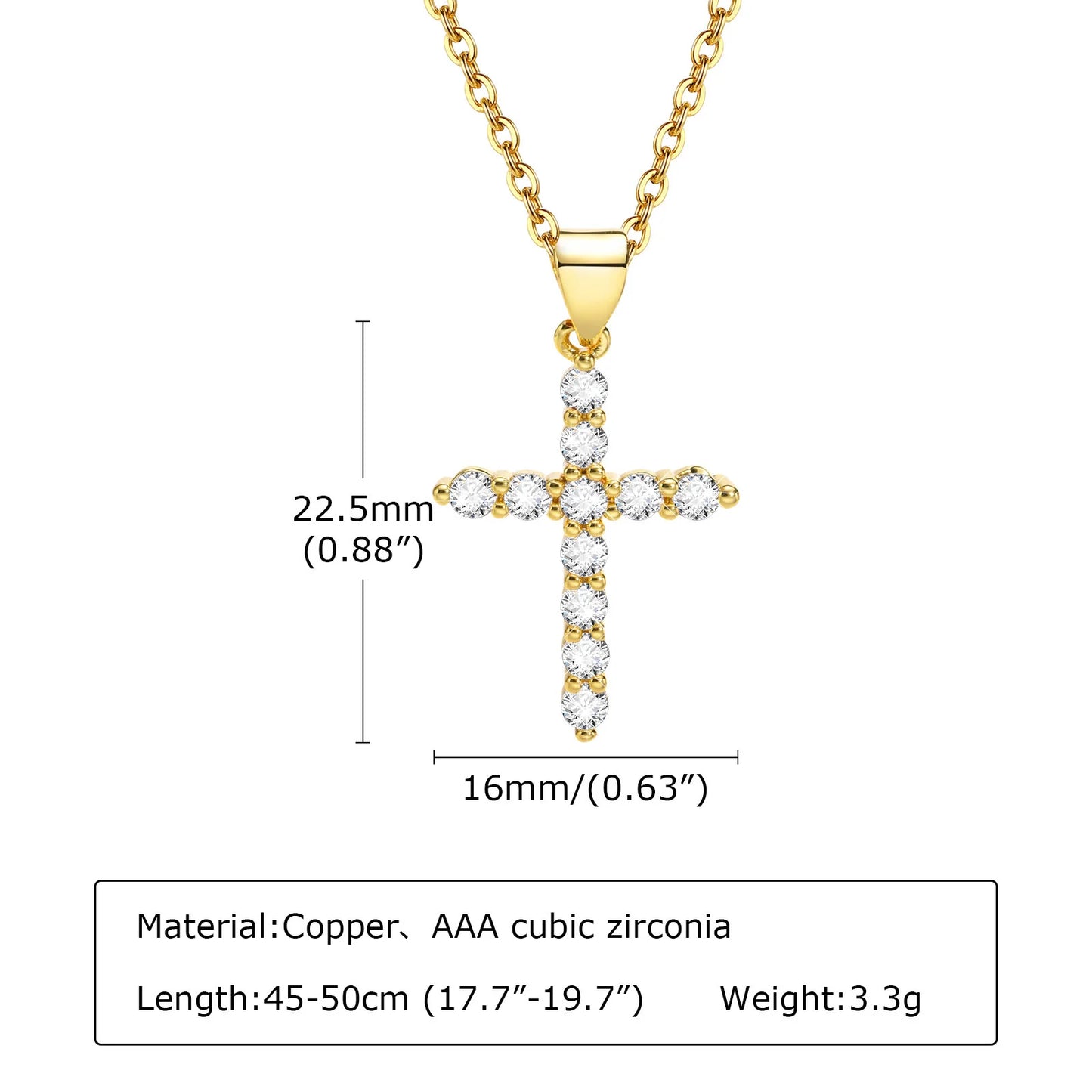 Danity Cubic Zirconia Cross Pendant Necklace for Women, Stainles Steel Chain Adjustable