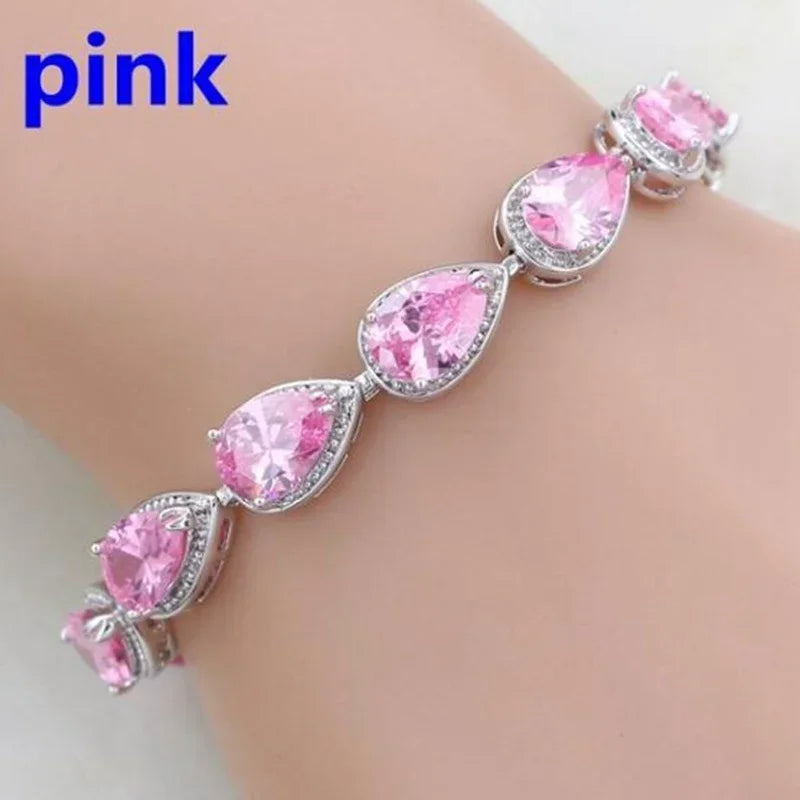 Shiny Teardrop Shape Zircon Crystal Tennis Bracelet for Women Fashion Elegant Banquet Party High Jewelry Girls Gift