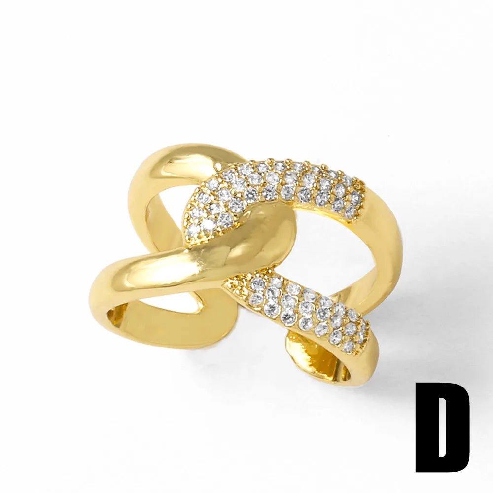 OCESRIO White Crystal Butterfly Statement Rings for Women Copper Gold Plated Crossover Open Ring Women Jewelry Gift righ74