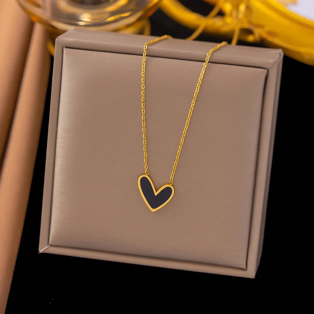 Stainless Steel Shell Love Heart Pendant Necklace For Women Girls Gold Color Korean Style Clavicle Chain Wedding Jewelry Gifts