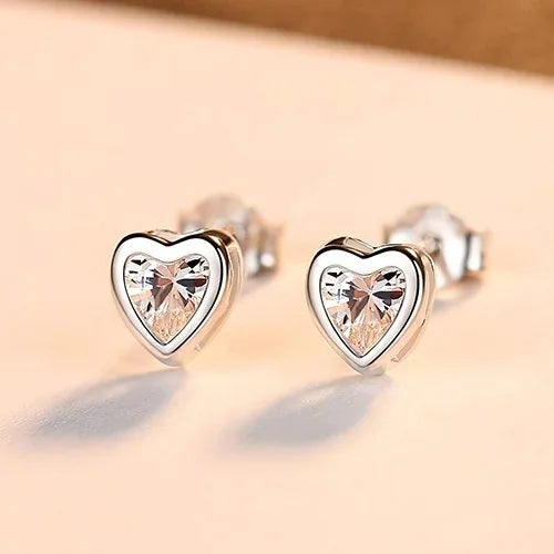 PAG&MAG S925 Silver Heart-Shaped Earrings with Zircon Stones Simple Elegant Korean Style Versatile Silver Needle Ear Studs