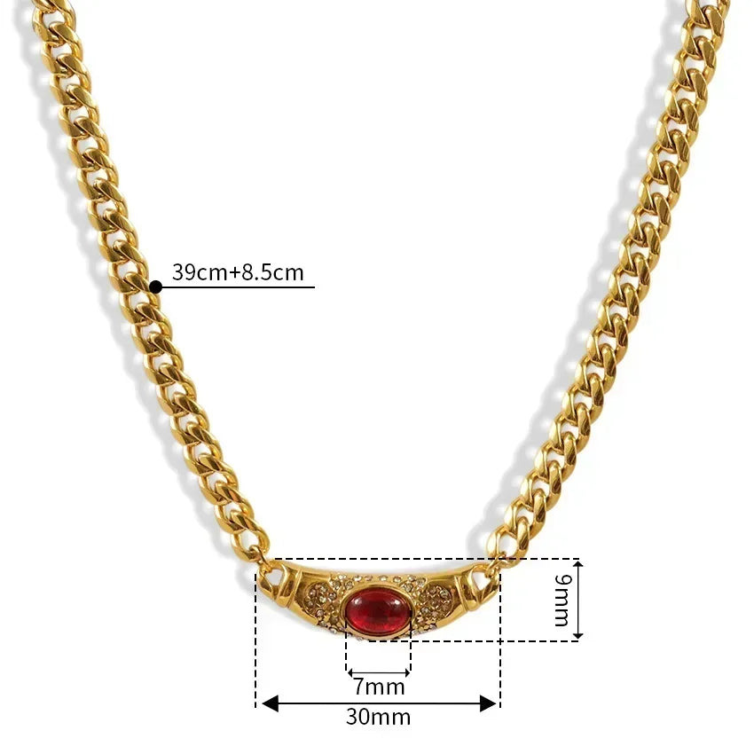 Medieval Colorful Gem Glass Chain Collares Choker Necklace Stainless steel