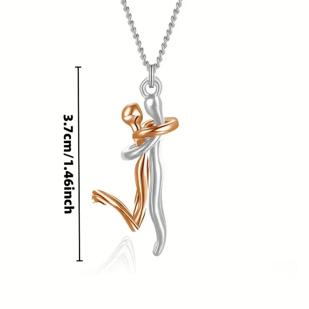 Chic Black Hug Pendant Necklace for Couples - Elegant Love Symbol, Perfect for Party & Daily Wear