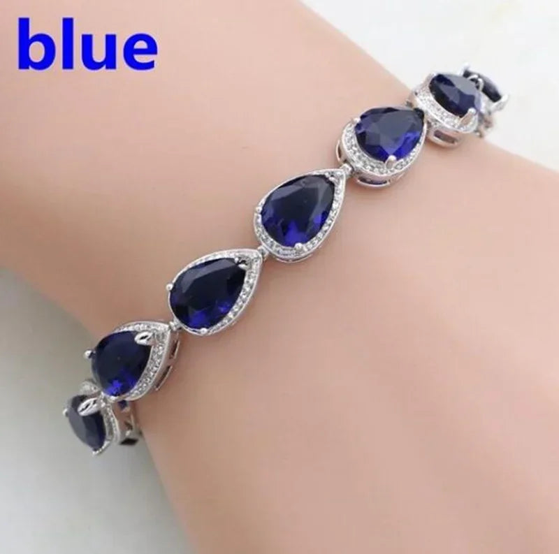 Shiny Teardrop Shape Zircon Crystal Tennis Bracelet for Women Fashion Elegant Banquet Party High Jewelry Girls Gift
