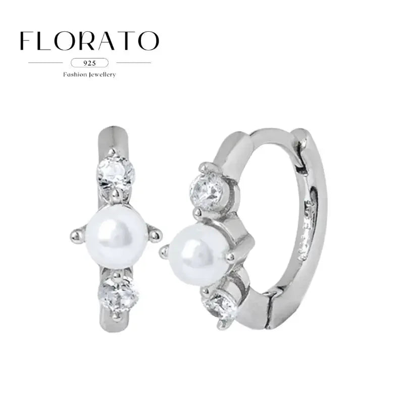 925 Sterling Silver Needle Irregular White Zircon Hoop Earrings For Women Pearl Ear Buckles Vintage Luxury Crystal Jewelry Gifts