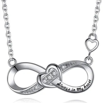 Silver Plated lucky 8-character heart Crystal zircon Pendant Necklace jewelry