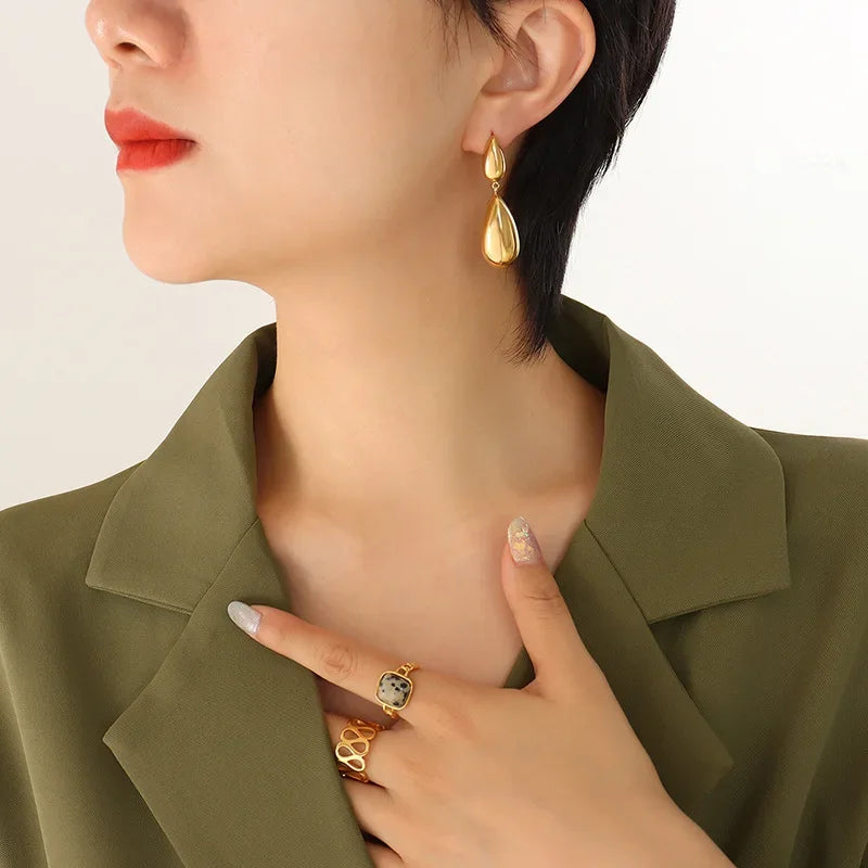 Fresh Style Waterdrop Pendant Titanium Steel Dangle Earrings for Girls Splicing Jewelry Ear Decorations
