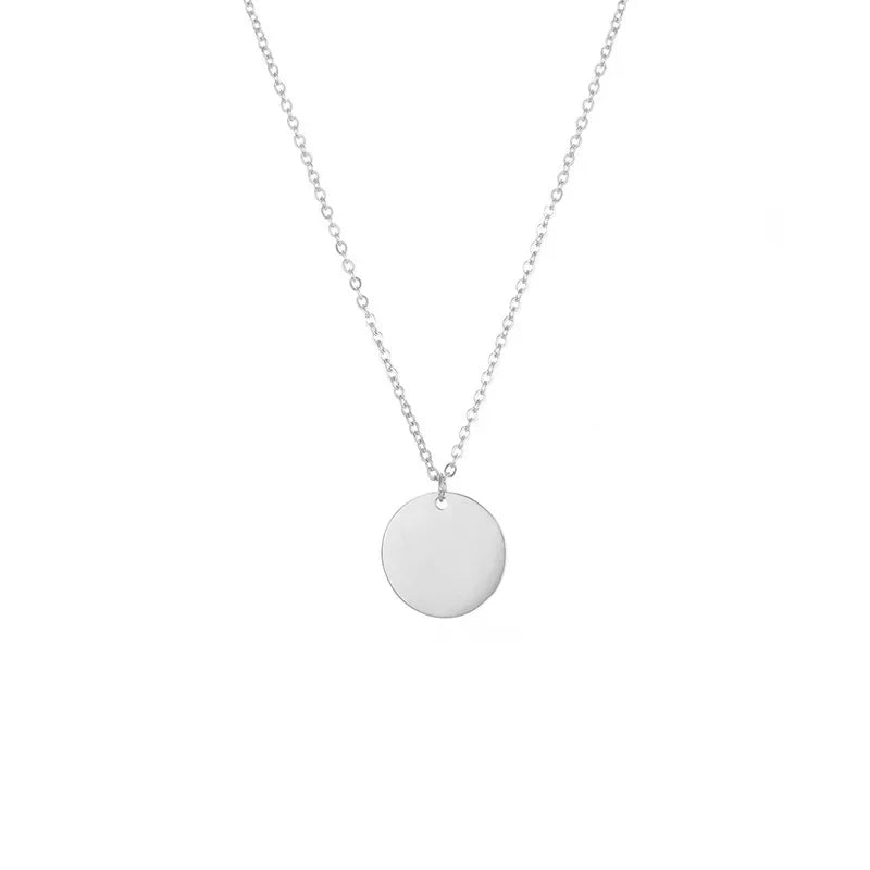 St.delan Golden round Pendant Short Stainless Steel Necklace Clavicle Chain Engraving Available Jewelry Accessory