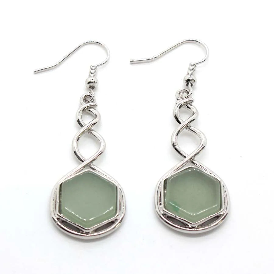 Crystal Hexagon Stone Pendant Necklace For Women Natural Amethyst Lapis Lazuli Dangle Hook Earrings Pendants Necklace Jewelry