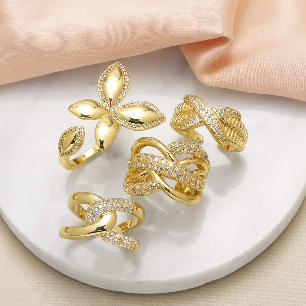 OCESRIO White Crystal Butterfly Statement Rings for Women Copper Gold Plated Crossover Open Ring Women Jewelry Gift righ74