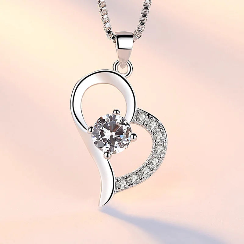925 Sterling Silver Necklace for Women Simple Irregular Heart Moon Trendy Simple Geometric Handmade Chocker Fine Jewelry
